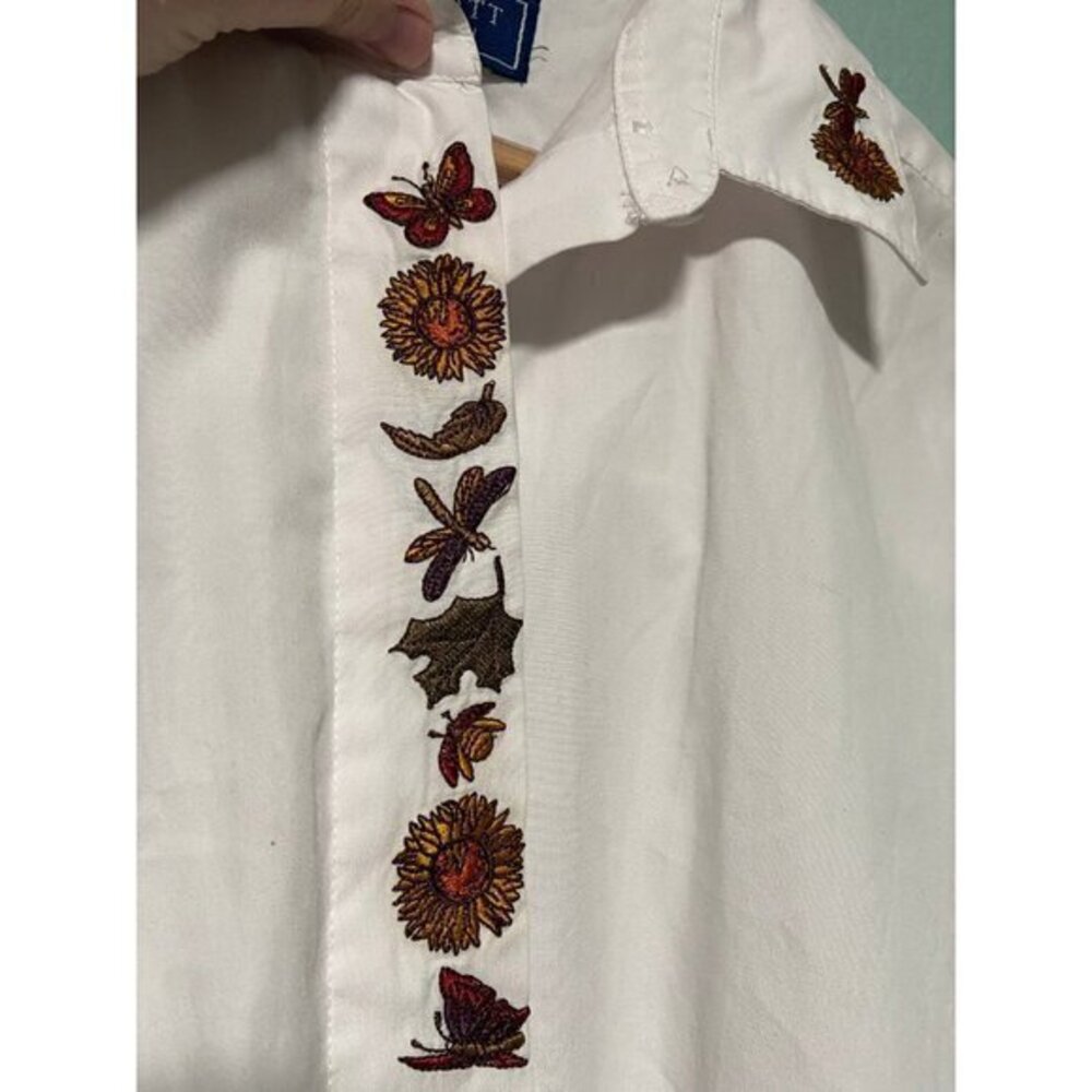 Karen‎ Scott Women's White Button Down Sunflower Butterfly Shirt Top - Picture 6 of 10